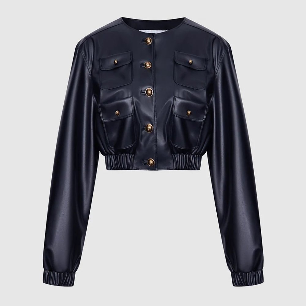 NWT Urban Revivo Vegan Leather Flap Pocket Elastic Hem Jacket Size Small